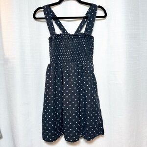 American Eagle Floral Smocked Mini Dress Black White Strappy Cottage M